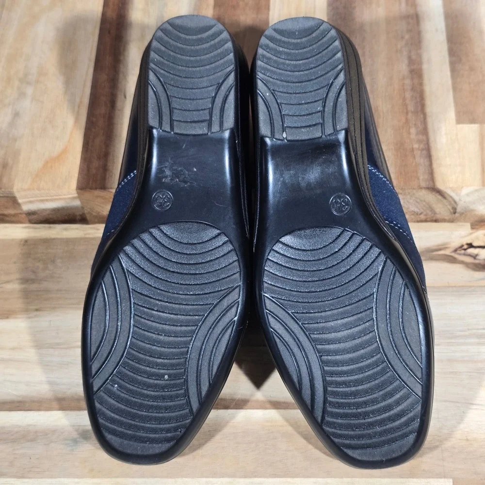 Soft Space Collection Women's Wedge Loafers Blue Suede Patent Size 35 EU Comfort